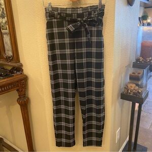 H&M Black White High-Waisted Waist Tie Pants Size 4